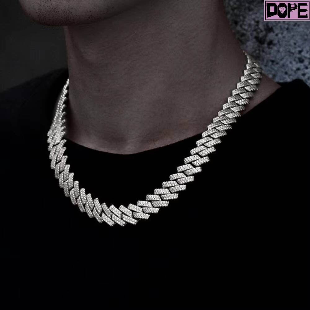 Iced Out 14MM Cuban Link Chain Hiphop Men Necklace 925 Silver VVS Moissanite Cuban Chain