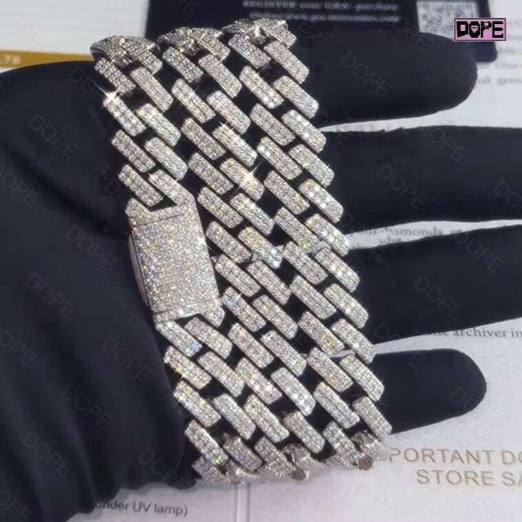 Hip Hop Jewelry 16mm Mossanite Chain Iced Out 925 Silver Cuban Necklace Men VVS Moissanite Cuban Chain