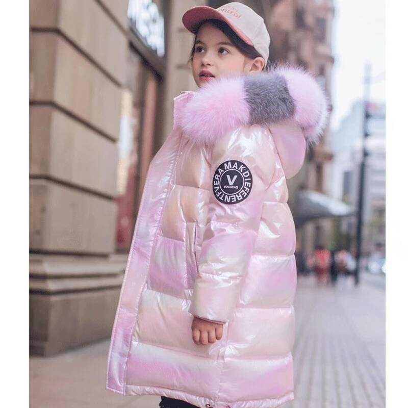 3-14 Years Old Winter Boys Girls Jacket Long Style Hooded Fur Collar Colorful Heavy Coat For Kids Children Outerwear ddmyshoesvip