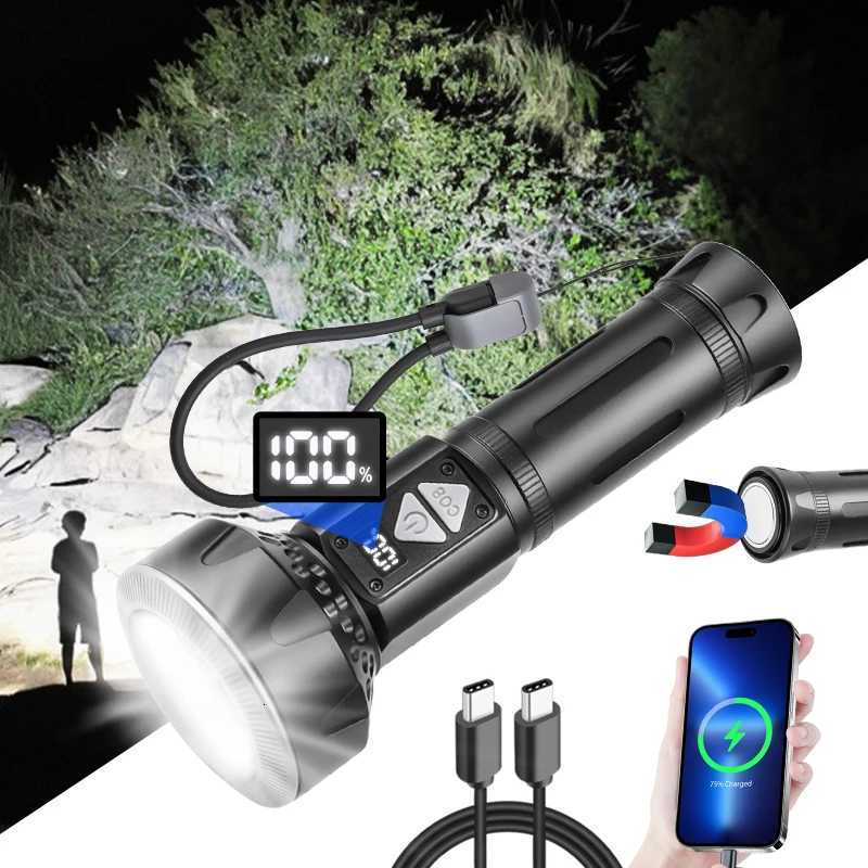 Powerful Flashlight 6000000LM Waterproof USB Rechargeab Powerful Torch Digital Display Magnet Base Hiking Climbing ergency Y250922