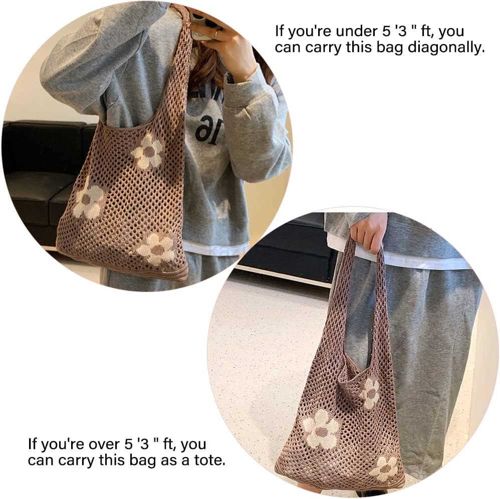 Crochet Tote Fairy Hobo for Women Y2k Purse Knitted Shoulder Bag for Girls Mesh Beach Bags Z250922