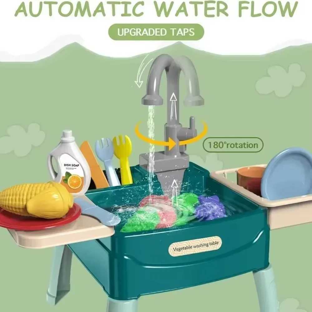 Childrens Play At Home Toys Early Education Kitchen Simulation Electric Dishwashing Table Water Outlet Vegetable Washing Toys C250922