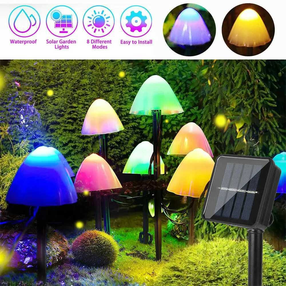 Mushroom String Lights Solar Fairy Lawn Lamp Outdoor Landscape Camping Garden Party Terrace Decoration Lights C250922