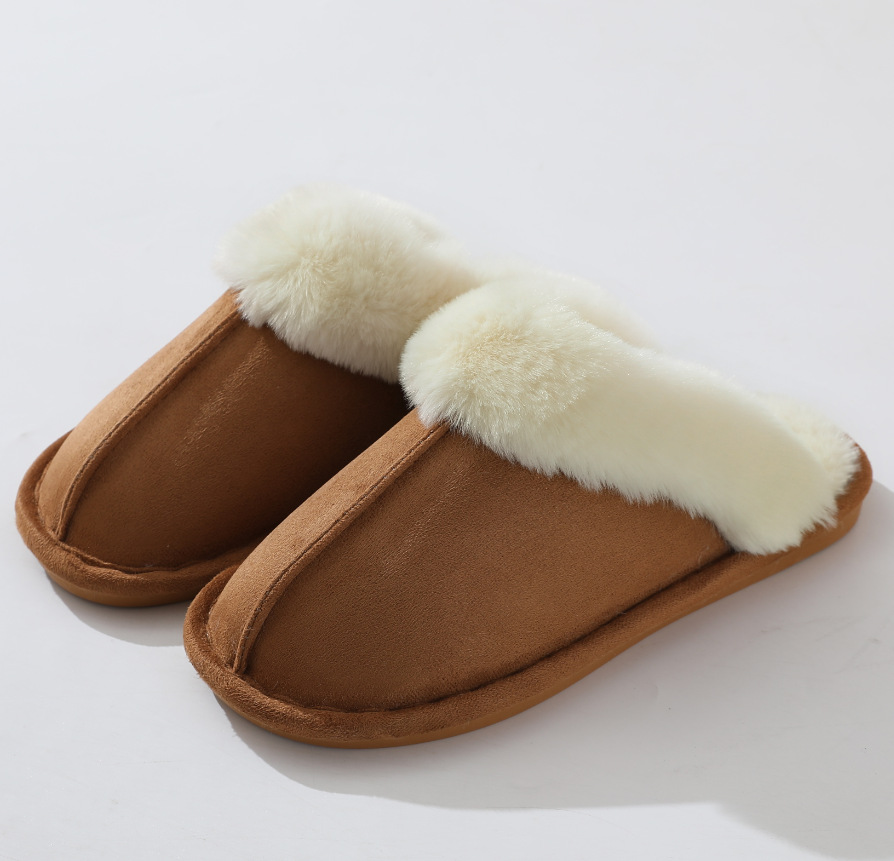Free Shipping 2025 Autumn Winter New Design Home Plush Flat Slippers Unisex Indoor Outdoor Warm Cotton Slippers Large Size 30-47 Brown Hot Sale