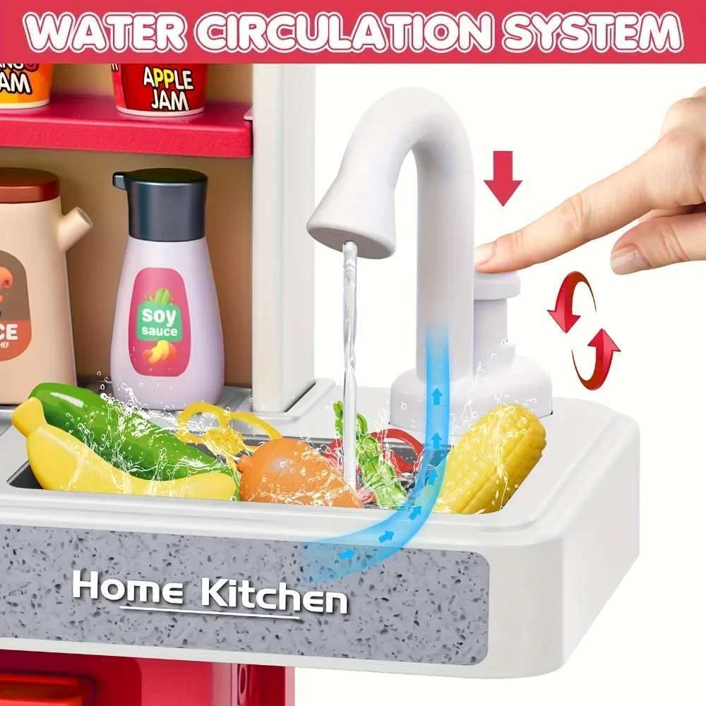 Kids Kitchen Playset with Realistic Lights Sounds Spray Sink Pretend Play Food Kitchen Christmas Gift for Boys Girls Toddlers C250922
