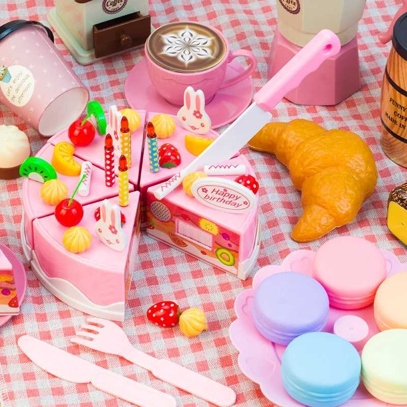 Children Toy Food Tea Set Model Girl Simulation Kitchen Coffee Cake Pretend Play Cutting For Kids Play House Birthday Gifts C250922