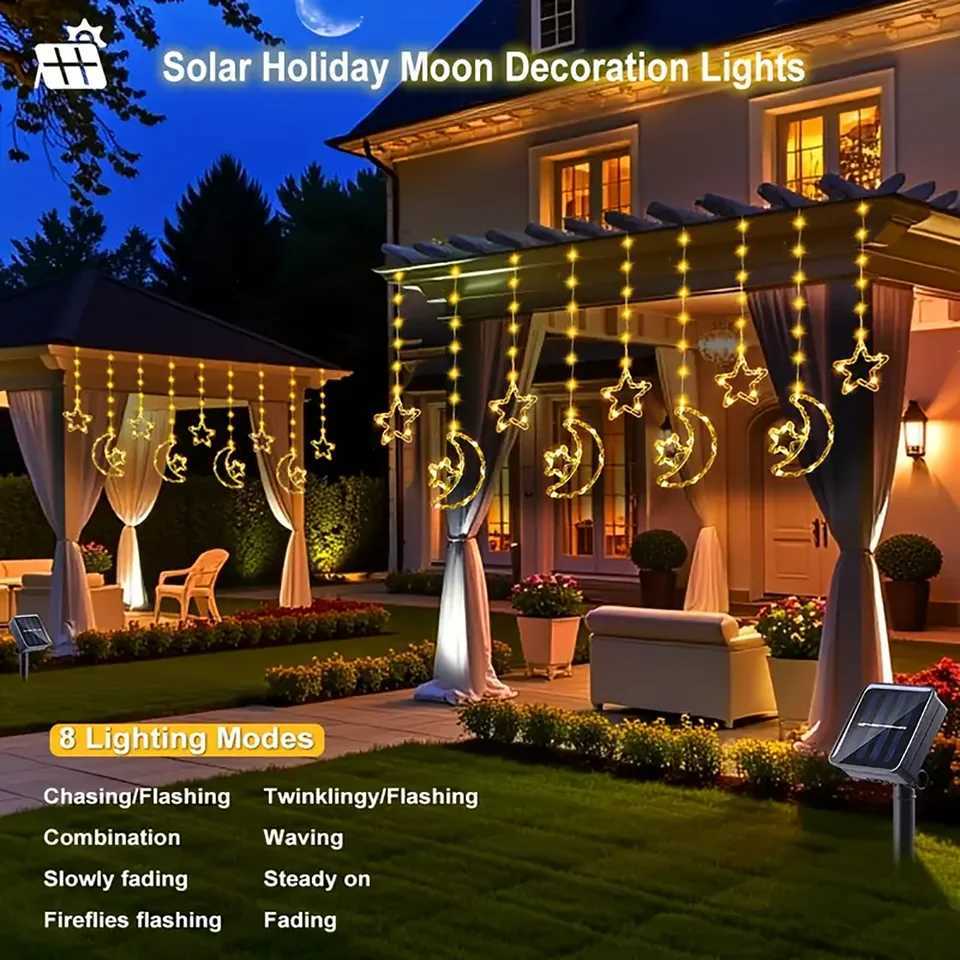 3M Solar Star Moon Light String 120LED Outdoor Lighting String Lights 8 Modes for Ramadan Wedding Party Home Decoration Z250922