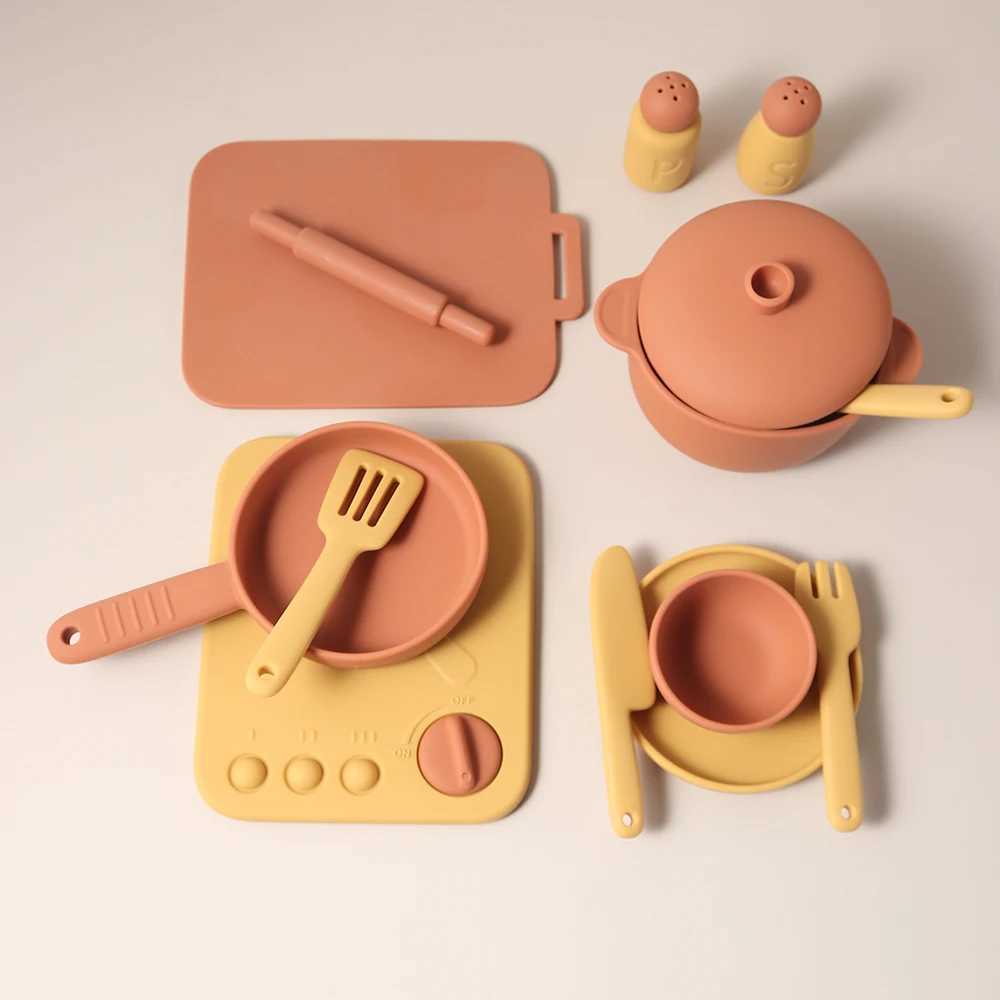 13 pcs set silicone cooking play Set Toy Pretend Play kitchen tool Play Game Early Educational Toys for Toddlers Kids Gifts C250922