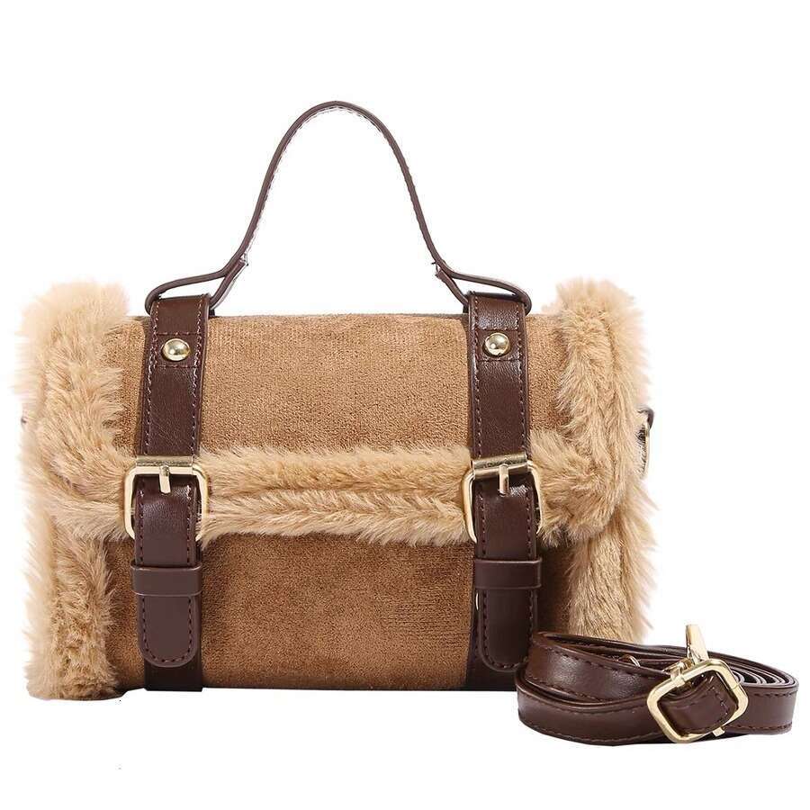 Lamb Wool Autumn Winter Atmosphere Plush Small Square 2025 New High-end Patchwork Handbag Crossbody Bag for Women