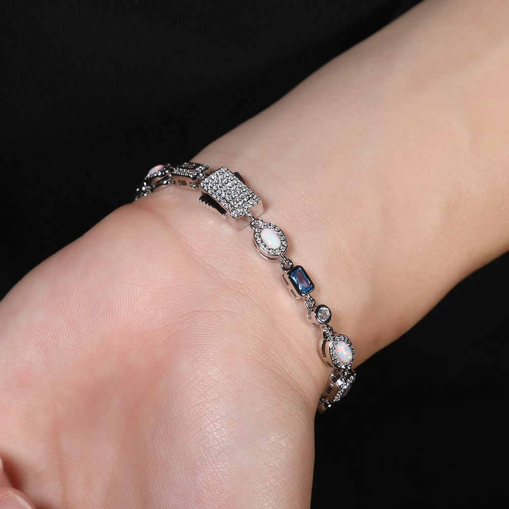 Hip Hop Blue Cross Colorful Tennis Chain Bracelet 5A Zircons Women Mens Jewelry