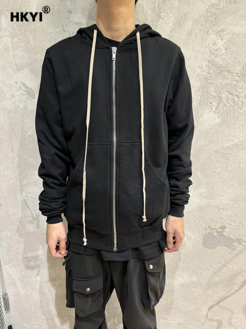 Men's Designer Hoodies HKYI Classic Black Zipper Cardigan Hooded Long Sleeved Sweatshirt Jacket For Men Hoodie Streetwear