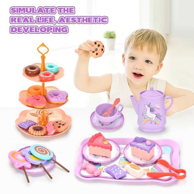 44pcsSet Tea Party Set Fake Plastic Teapot Set Role Play Toys Princess Afternoon Tea Time Play Kitchen Toys with Dessert Bi C250922