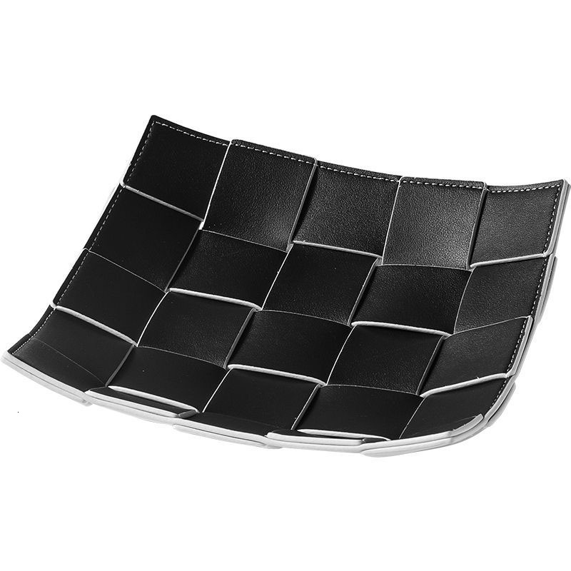 Minimalist Desktop Entrance Key Tray Double-Sided Leather Woven Storage Basket