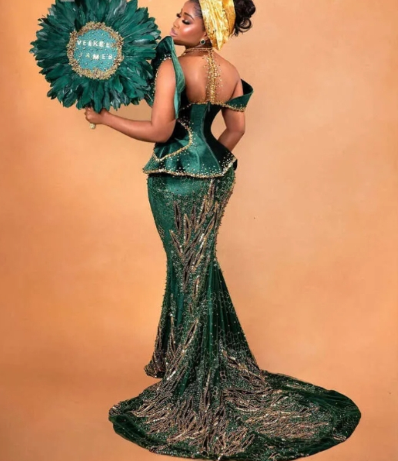 Aso Ebi Dark Green Mermaid Prom Dress Beaded Sequined Lace Veet Evening Formal Party Second Reception Birthday Engagement Gowns Dresses Robe De Soiree
