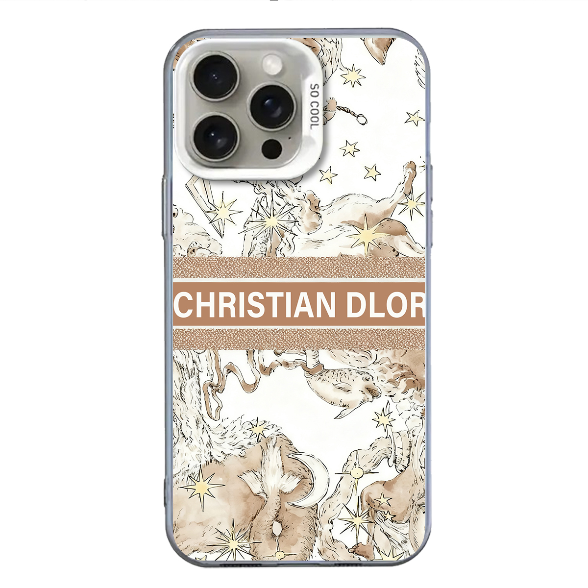 Luxury Designer Phone Case with "CHRISTIAN DLOR" & Mythical Starry Pattern for iPhone 11/12/13/14/15/16 Pro MAX, Premium Protective Cover