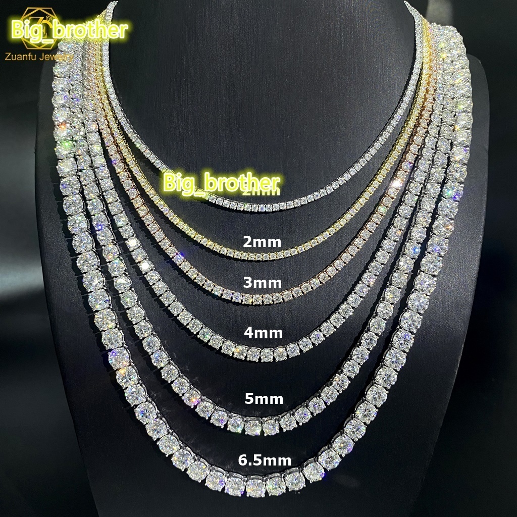 Factory Direct Sales Fine Jewelry Body Chain 3mm 4mm 5mm Hip Hop Moissanite Chain Necklace Sterling Silver Tennis Chain for Men