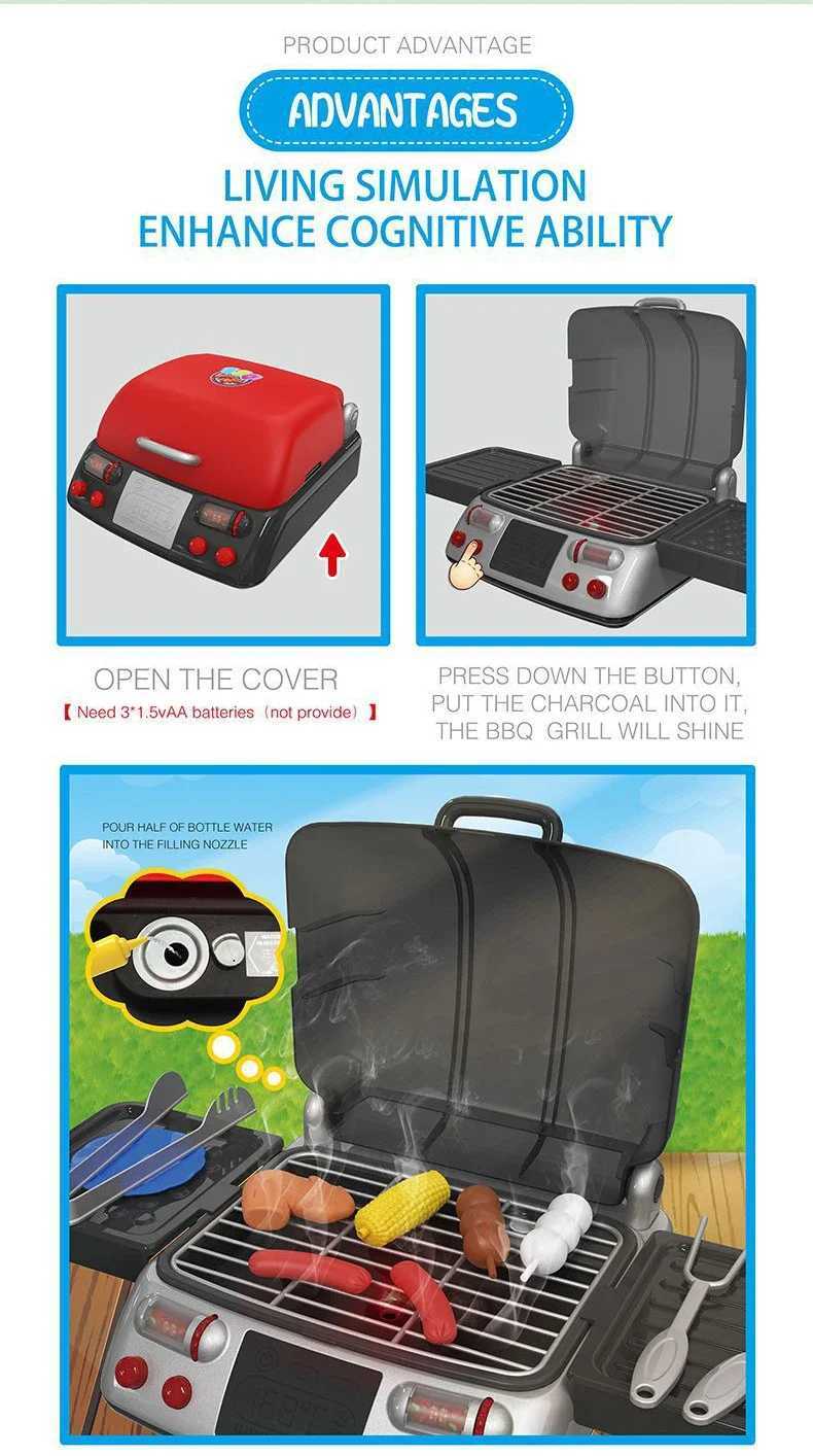 Pretend Play Kitchen Barbecue Simulation Electric Barbecue Oven Food BBQ House Play Role Pretend Play House Play Toys For Girls C250922