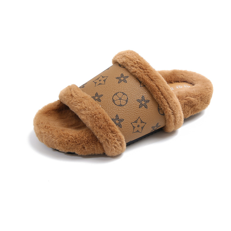 Hot new free shipping designer slippers for womens cotton slippers brown beige black khaki Flat bottomed casual versatile with thick velvet and warm c