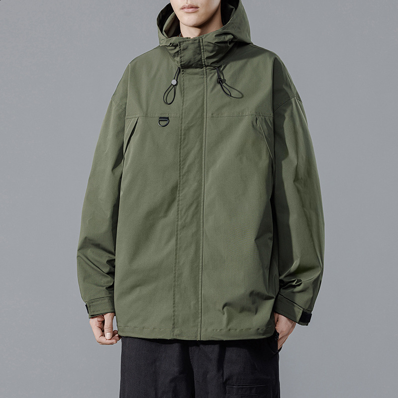 Techwear Jacket for Men Black Spring Japanese Streetwear Hooded Coat 210811