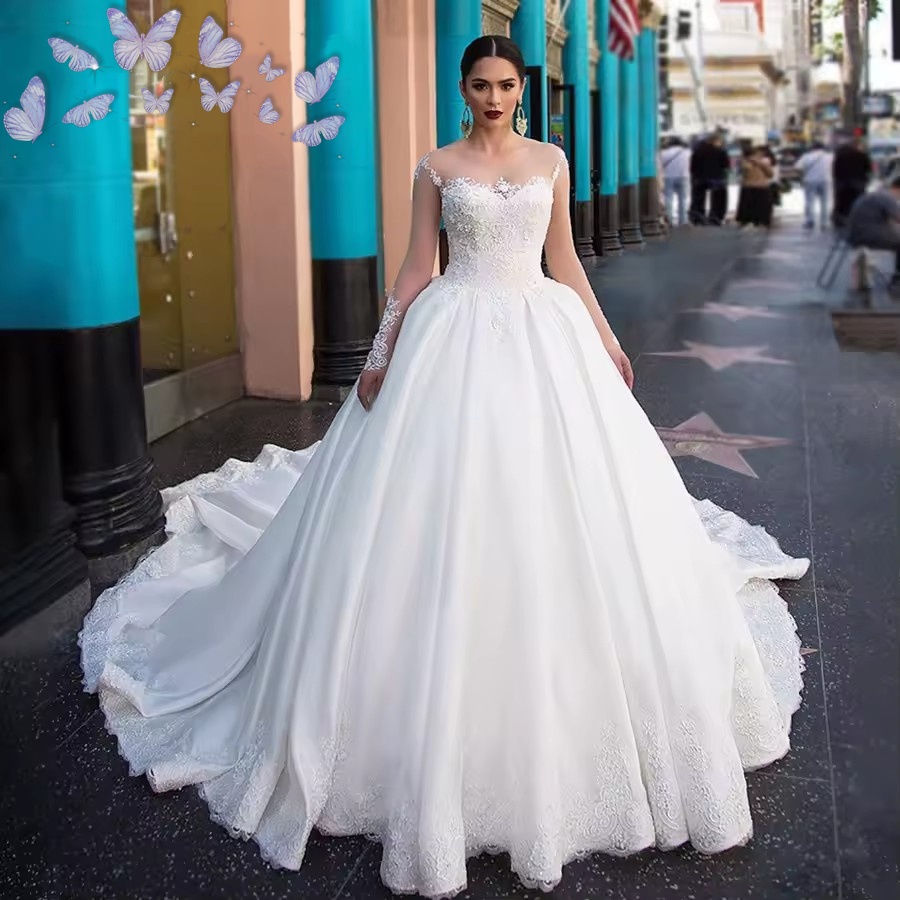 Elegant Mermaid Wedding Dress O-Neck Long Sleeves Lace Appliques Floor Length Bridal Gown Illusion Vestidos De Novia