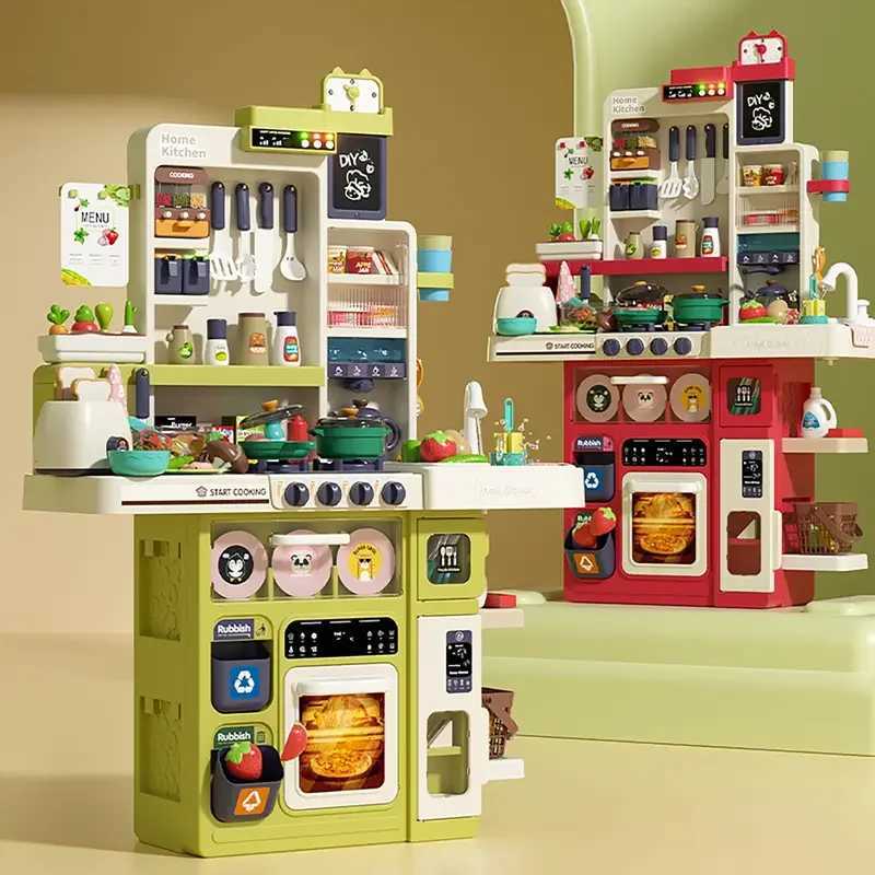 100CM Kids Kitchen Playset with Sound Light Cooking Stove with Steam Play Sink Toy Pretend Play Food Toys for Boys Girls Gift C250922