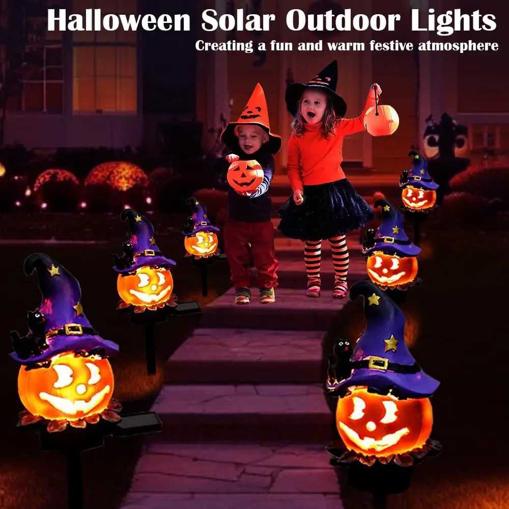 Halloween Solar Lights Glowing Ghost and Pumpkin Garden Stakes Waterproof LED Night Lights for Walkway Patio Holiday Decor C250922