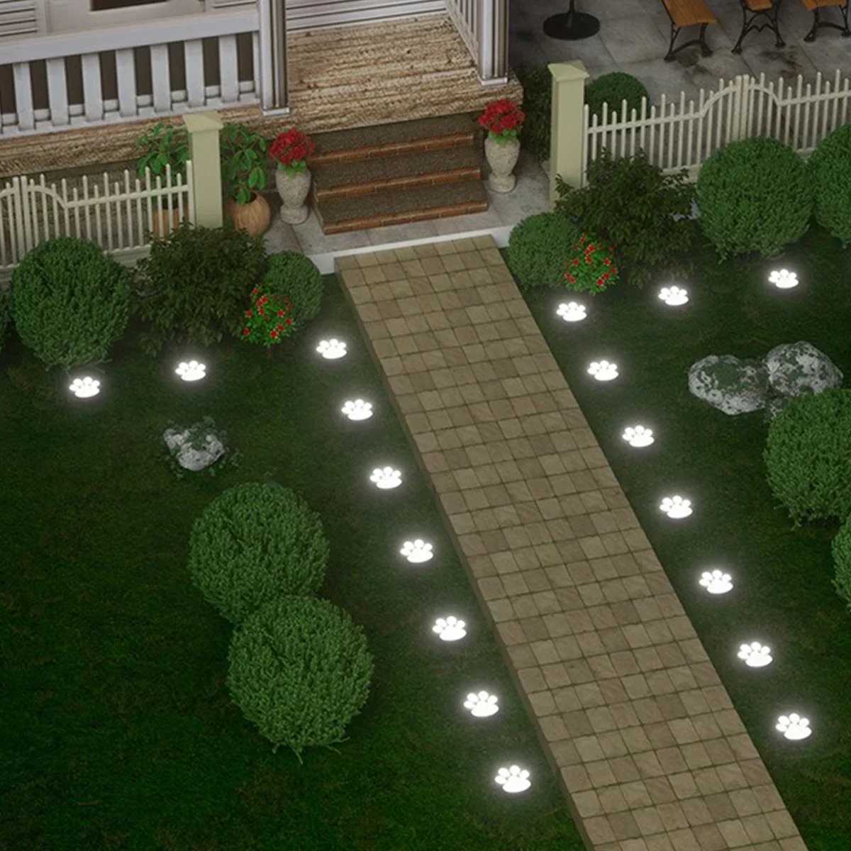 Solar Lawn Light Dog Paw Footprints Stairs Light Outdoor Waterproof Balcony Garden Fence Landscape Decoration Solar Powered Lamp C250922