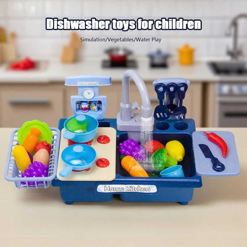 Sink Toy for Children Electric Dishwasher Food Water with Vegetable Fruit Cut Cooking Pretend Play Kitchen Toys 3 Year Gifts C250922