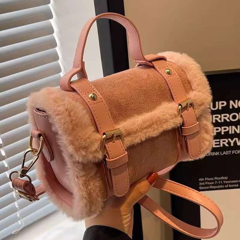Lamb Wool Autumn Winter Atmosphere Plush Small Square 2025 New High-end Patchwork Handbag Crossbody Bag for Women