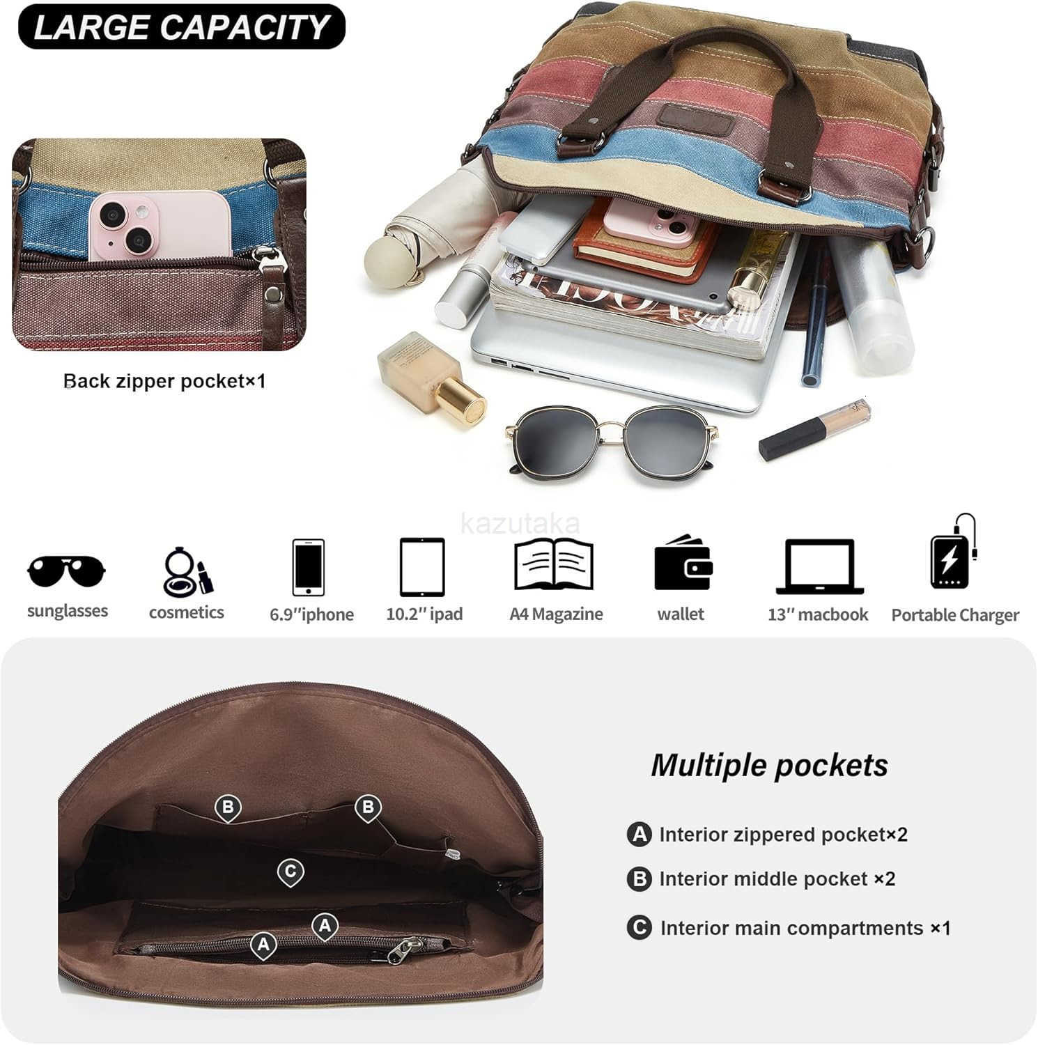 Women Casual Tote Bag Purses and Handbags MultiColor Striped Crossbody Bags Ladies Top Handle SaTChel Z250922