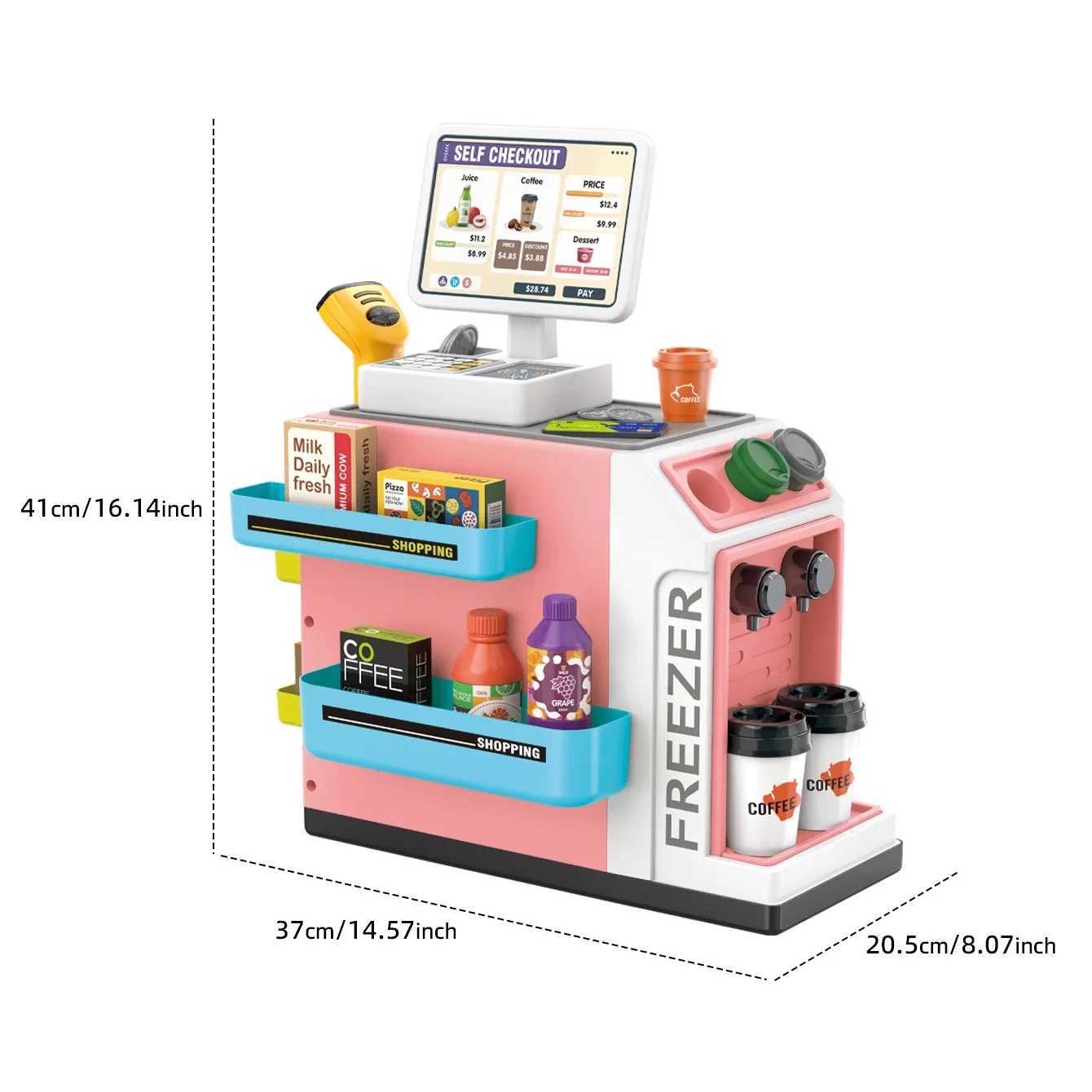 Mini Coffee Cash Register With Light And Music Simulation Rotation Fun Sturdy Girls Household Vending Table Set Toys For Girls C250922