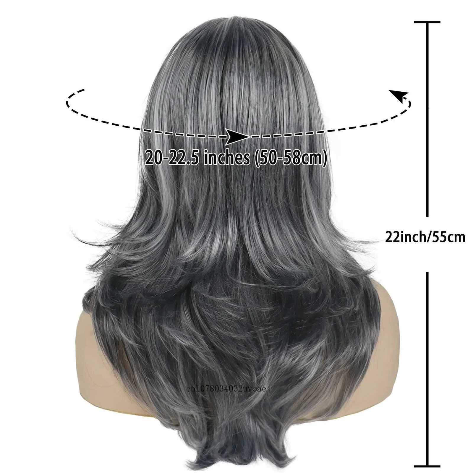 Synthetic Salt and Pepper Wigs with Curtain Bangs Long Hair Wig Natural Mix Silver Gray Wigs for White Women Halloween Costume C250922