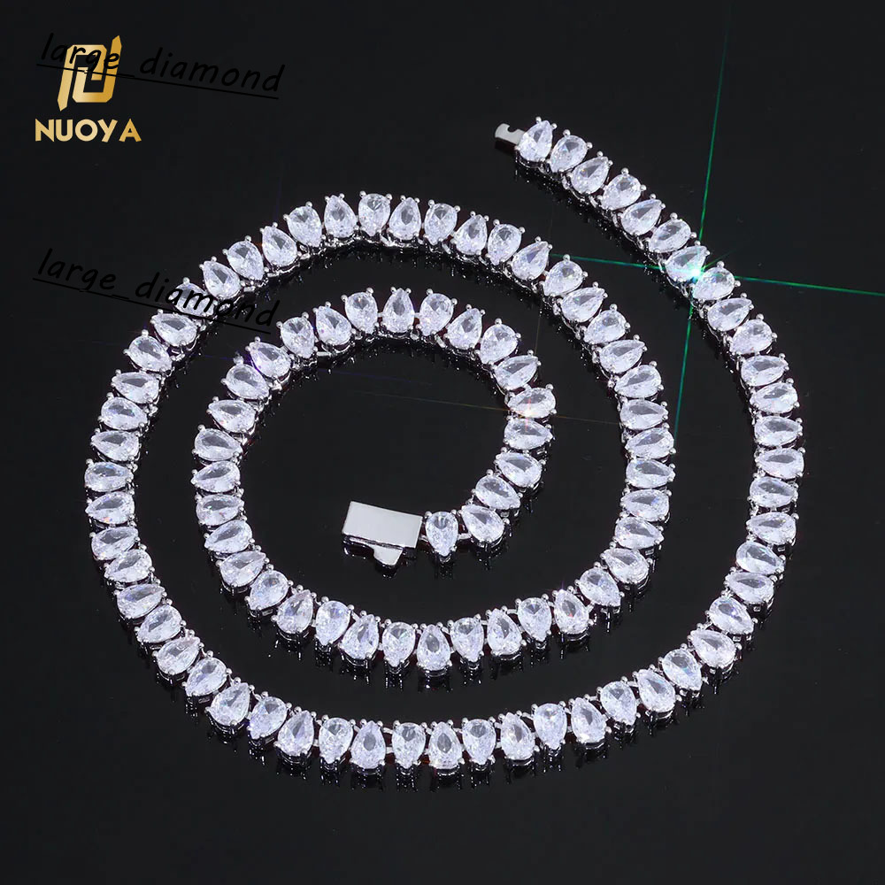 NUOAY New Style Teardrop Shaped Tennis Chain Necklace for Women Silver Plated Sparkling Moissanite Iced Out Chain Fine Jewelry Gift