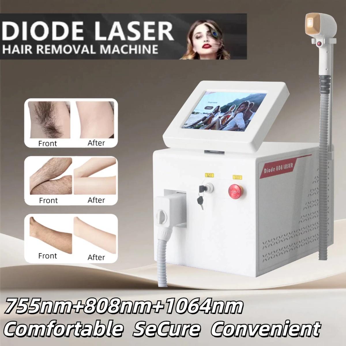 Portable 808NM 3 Wavelengt Diode Laser Permanent Hair Remove Fast Depilation Painfree Follicle Penetration Skin Device 3500W