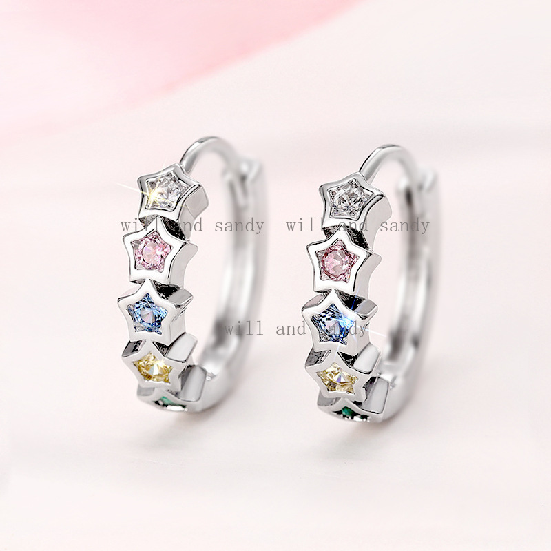Sterling Silver Earrings Hypoallergenic Huggie Earrings for Women Colorful Multicolor Cubic Zirconia Hoop Earrings Jewelry Anniversary Birthday Gift