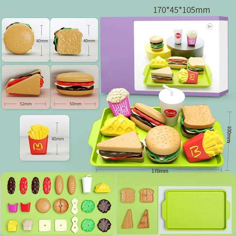 9 PCS Detachable Plastic Hamburger Pretend Toy Fast Food Play Set for Kids with Hamburger Fries Coke Sand Popcorn and Tray C250922