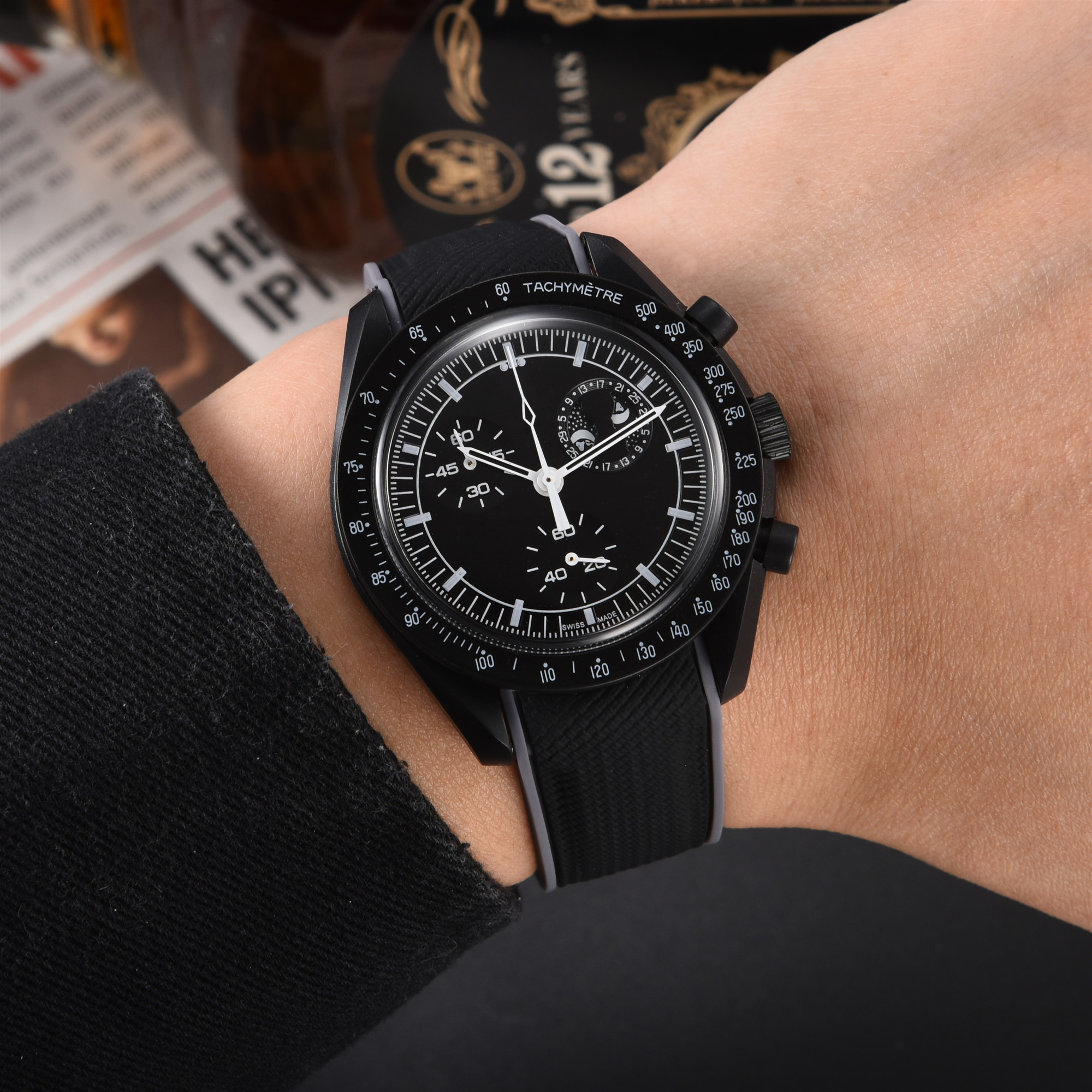 JASON00 Hot Sale OME Planet S noopy High Quality Multi-function Chronograph Sapphire Mirror Automatic Quartz Mens Watch Rubber Strap Casual Watches Men