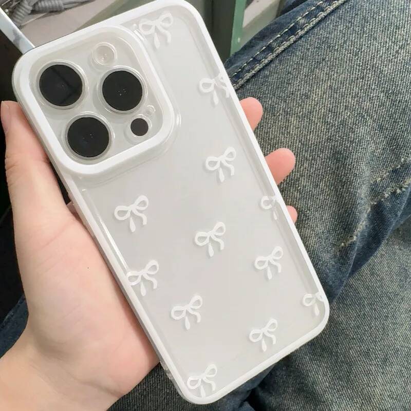 Phone or iPhone 16 15 14 13 12 Pro Max Cute Soft Clear Bowknot Case Candy Cover