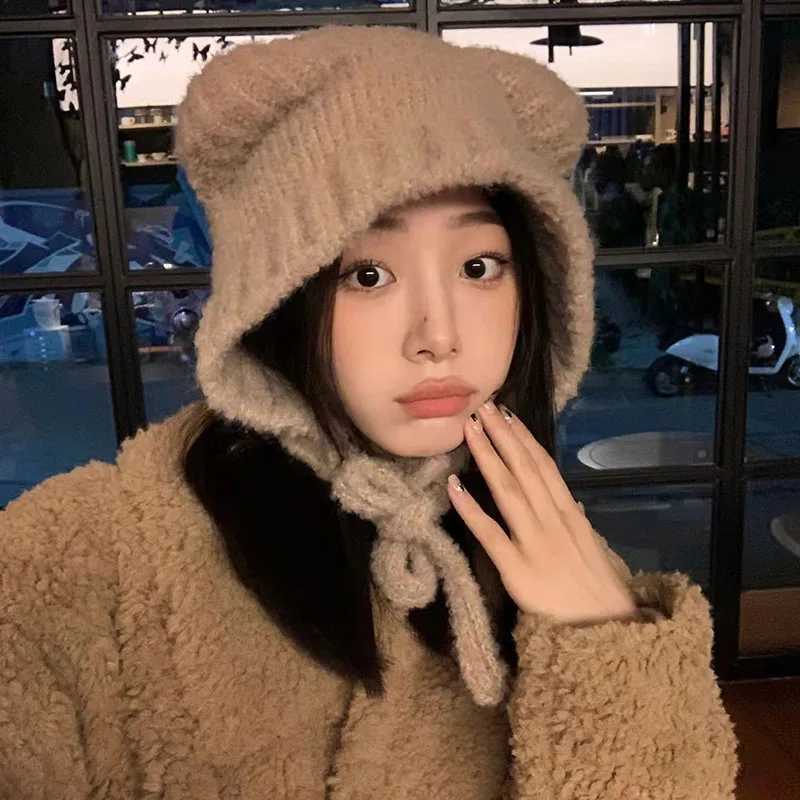 1pc Bear Wool C Cute Fall And Winter Big Circumference Ear Protection C Tie Warm Knitted C Y250920