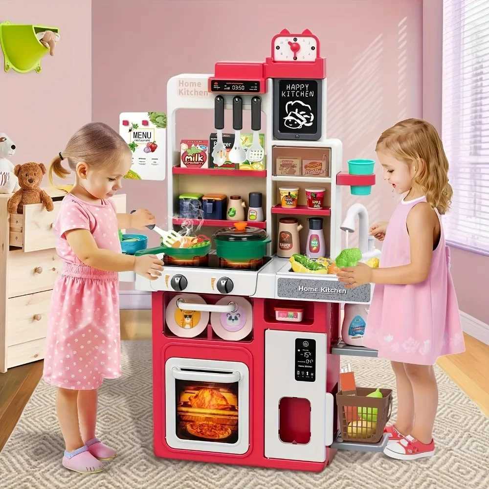 Kids Kitchen Playset with Realistic Lights Sounds Spray Sink Pretend Play Food Kitchen Christmas Gift for Boys Girls Toddlers C250922