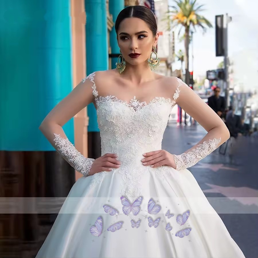 Elegant Mermaid Wedding Dress O-Neck Long Sleeves Lace Appliques Floor Length Bridal Gown Illusion Vestidos De Novia