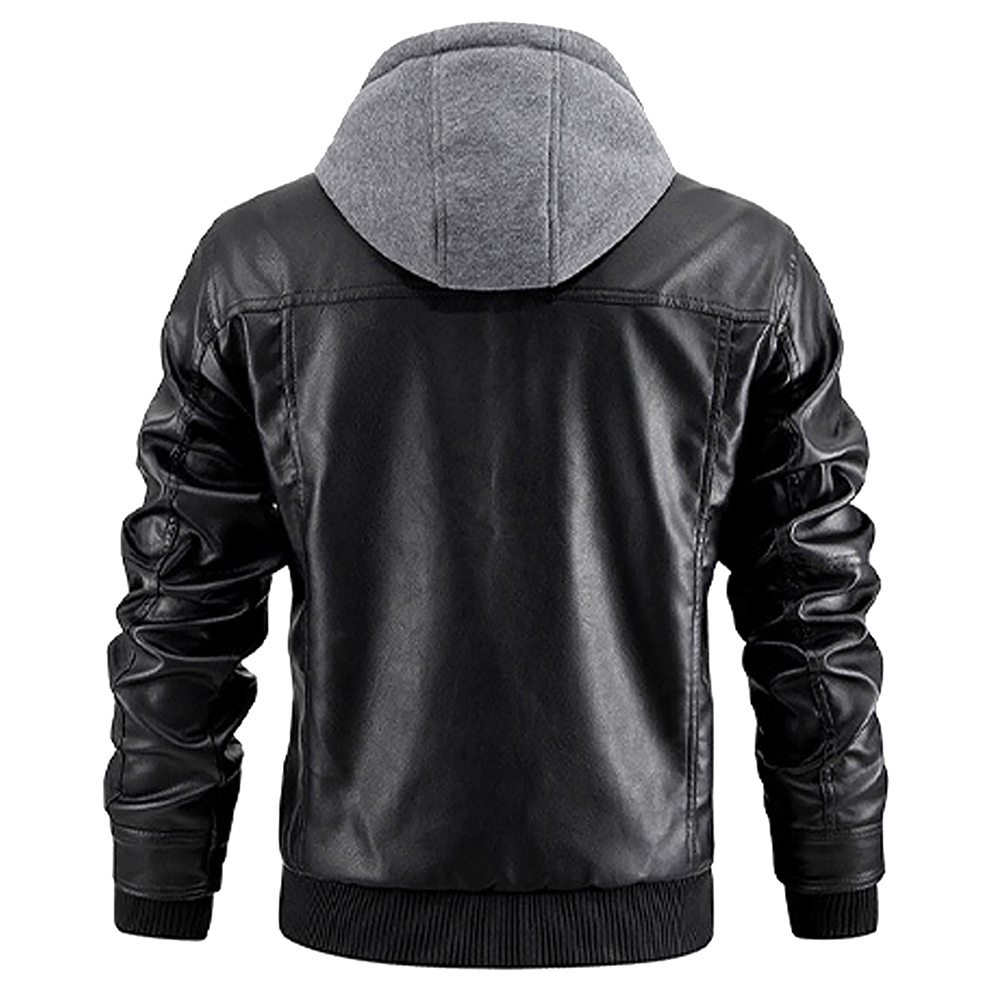 Men's Leather Jackets Autumn and Winter Hooded Motorcycle Jackets Windproof Coldproof and Warm Men Coat Jacket