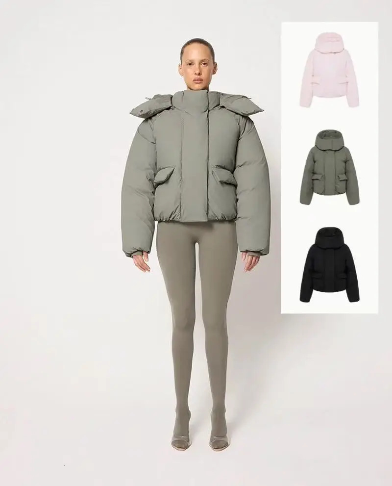 Khy olive green breadshaped coat light pink matte satin cotton coat with detachable hat 250917
