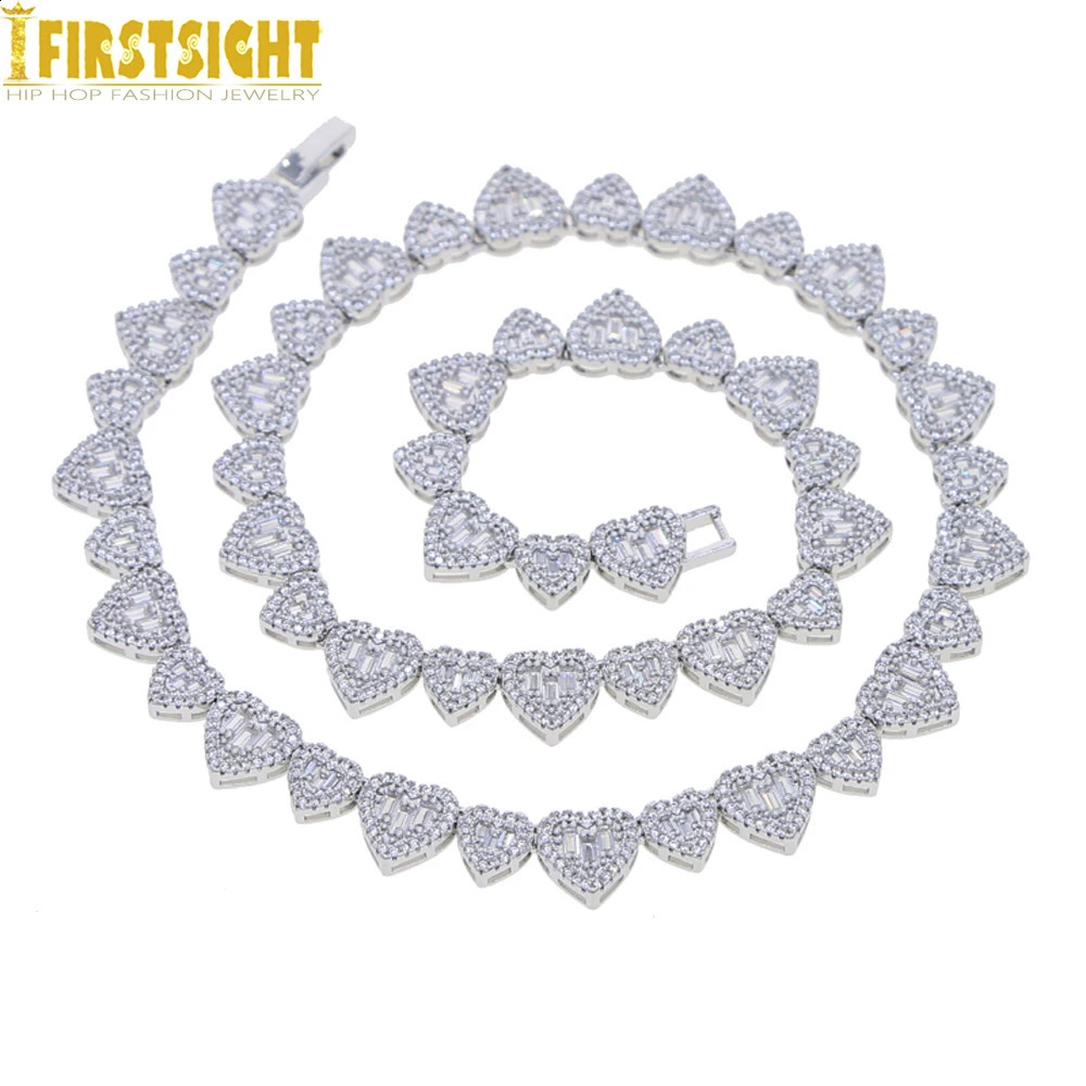 Iced Out Heart Pendant Necklace Bling Full Paved Cubic Zirconia Heart Charm Link Chain Choker For Women Hip Hop Jewelry 250920