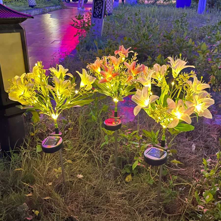 LED solar powered simulation flower lamp with 7 heads lily flower lamp outdoor courtyard garden decoration lawn and ground pl C250922
