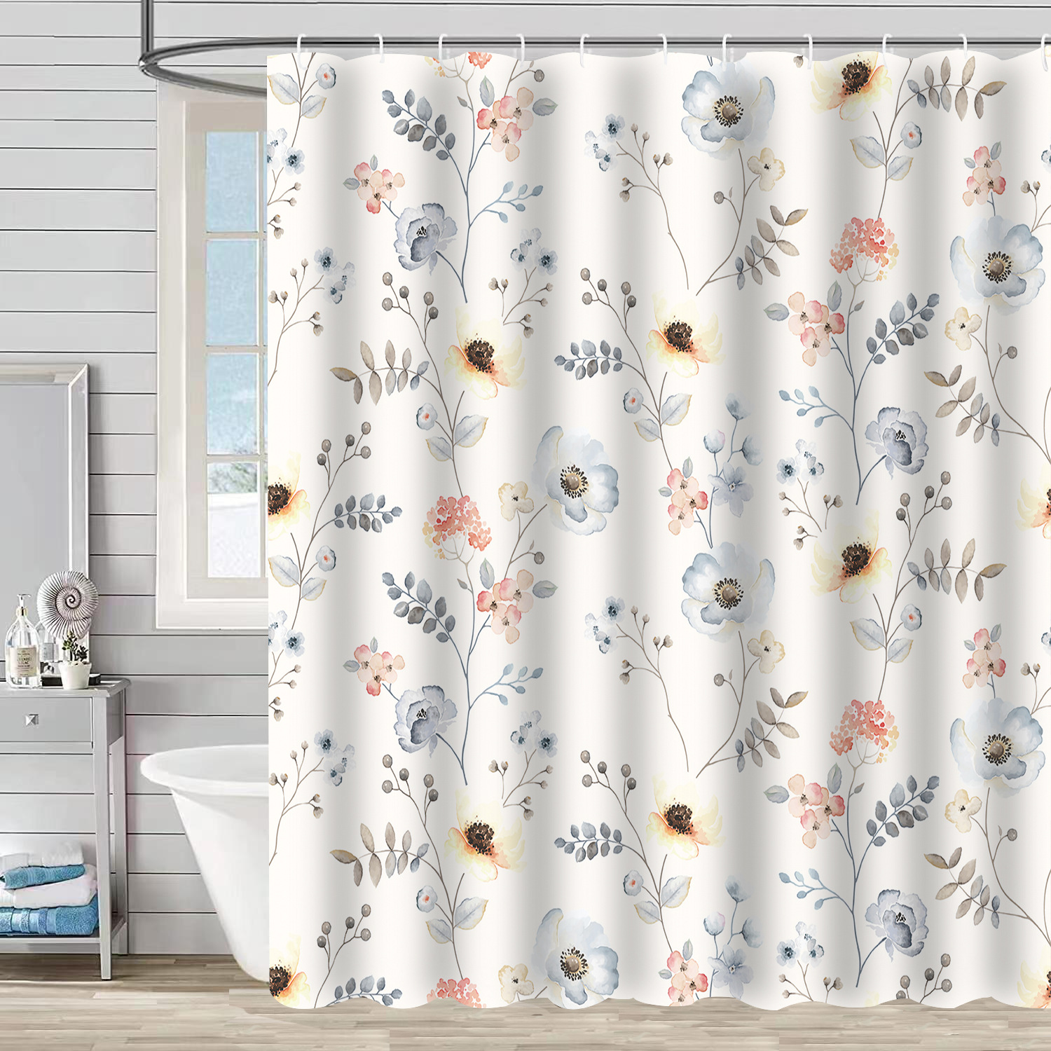 YL-37244 Waterproof Shower Curtain Hot Sale 3D Printed Tropical Jungle Plant Leaves and Flowers Season Polyester Shower Curtain with Hook