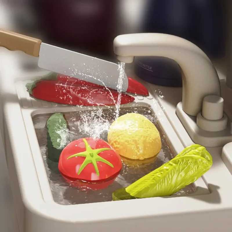 New 93cm Childrens Simulated Spray Kitchen Tableware Set Sound Light Smoke Water Tableware Table Toy Christmas Gift Toy C250922