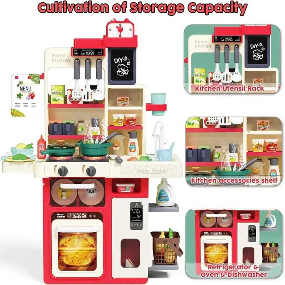 Kids Kitchen Playset with Realistic Lights Sounds Spray Sink Pretend Play Food Kitchen Christmas Gift for Boys Girls Toddlers C250922