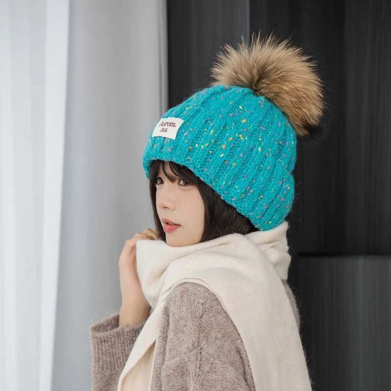 2025 New Fashion Natural fur pp hat for wen High quty mixColor Beanies Winter Hats for wen Warm Fem beanies Y250920