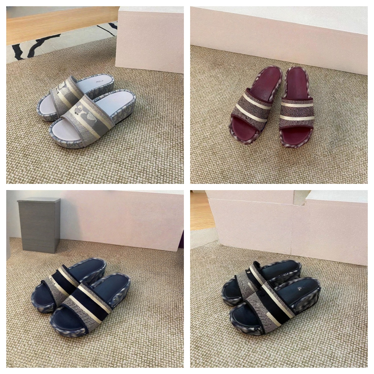 Designer Slippers Summer Women's Embroidered Letter Platform Sandals - Bulk Wholesale Slide Slippers with Sheepskin Lining